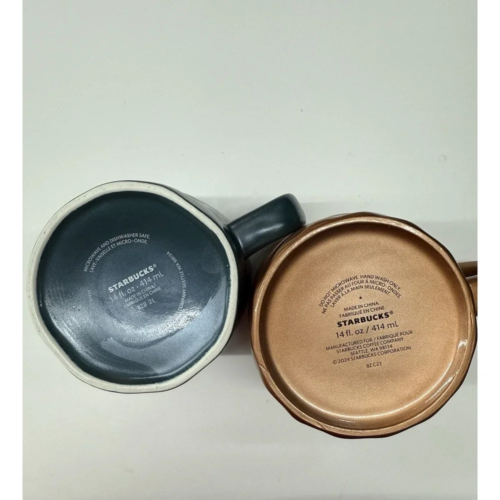 Starbucks Metallic Coffee Mugs (2), 14oz Each, Blue And Bronze